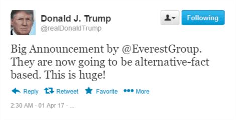 Breaking News: Everest Group’s Alternative Facts Research to Guide Global Sourcing Executives’ Next Moves | Sherpas in Blue Shirts 1 Trump Alternative Facts