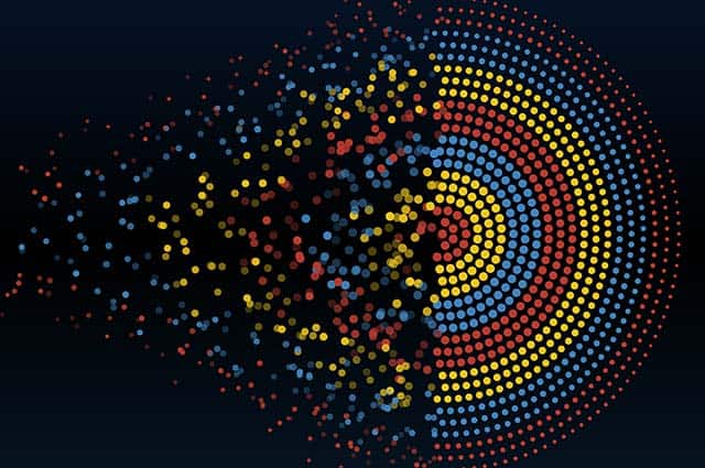 Abstract colorful big data machine learning algorithm visualization.