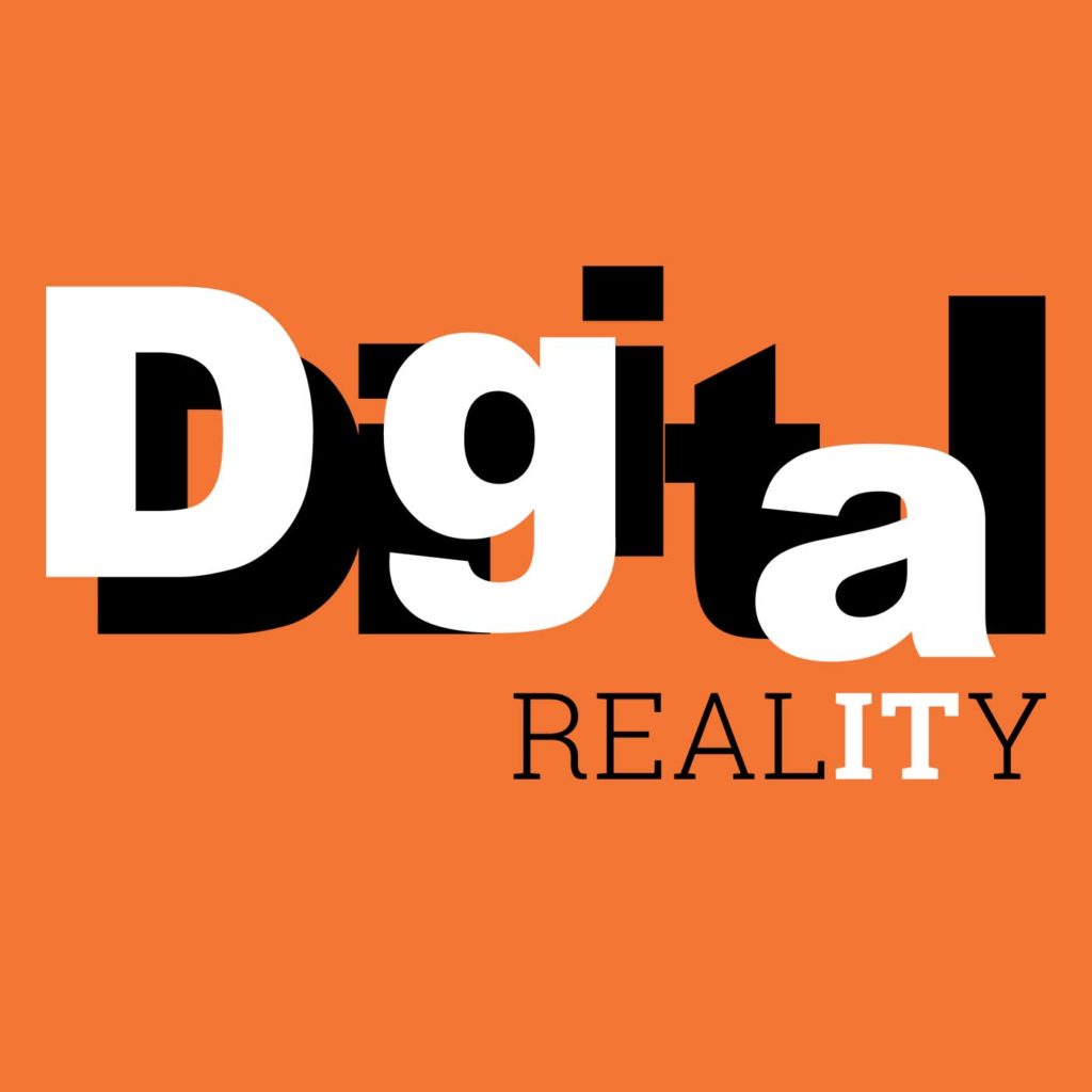 Digital reality text on orange background