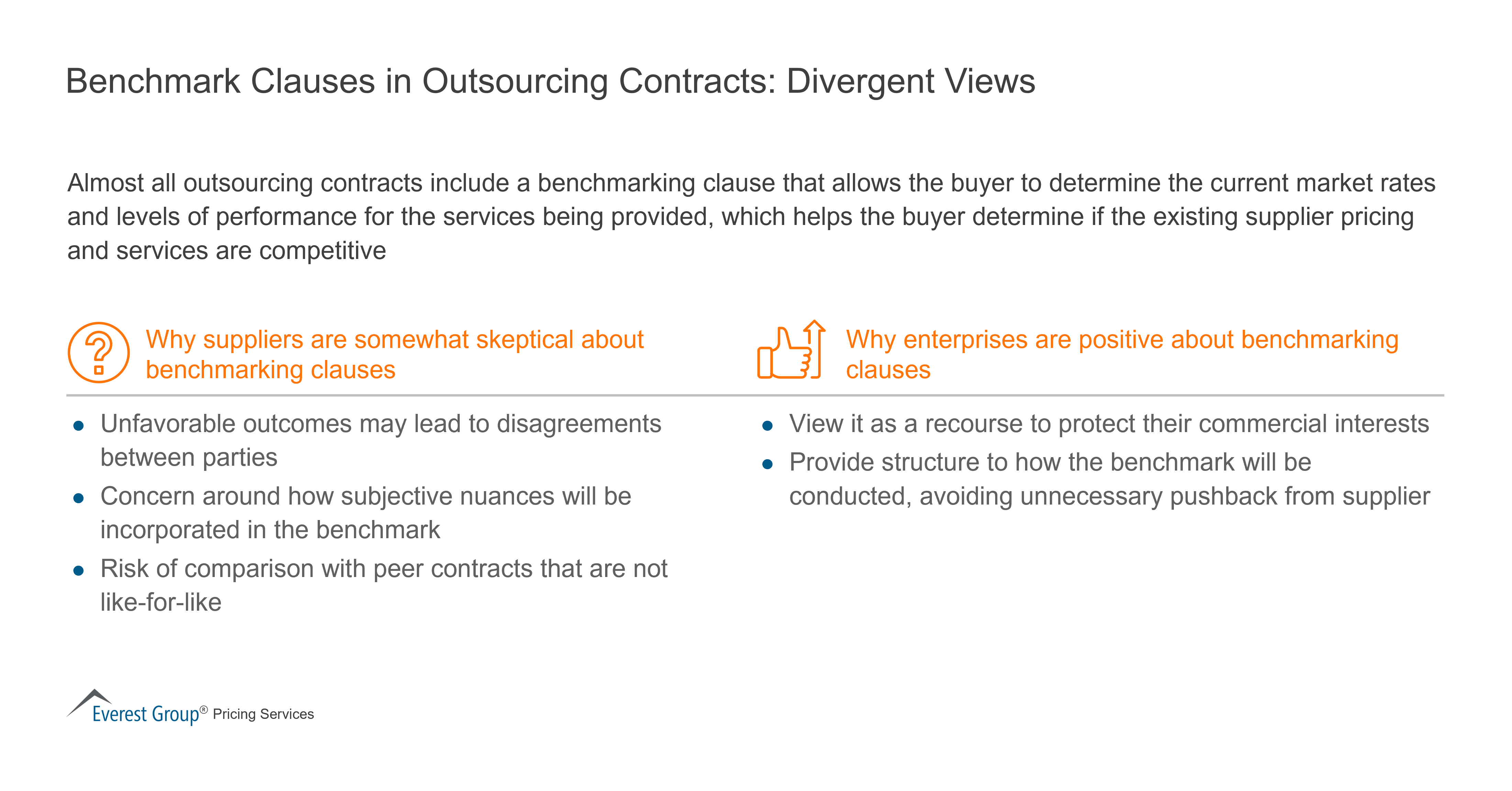 Benchmark Clauses in Outsourcing Contracts-Divergent Views