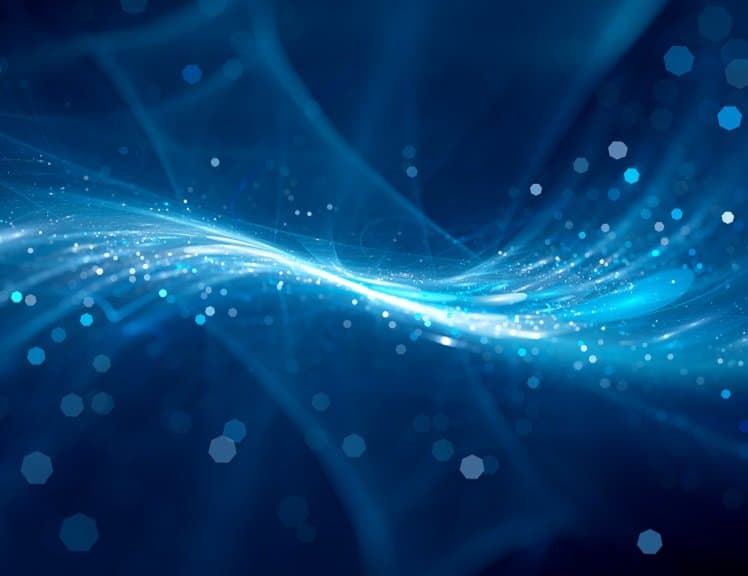 Blue glowing new technology flow in space resized